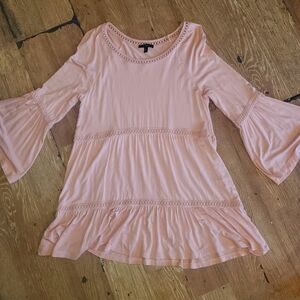 Cupio Blush Pink Crochet Trim Scoop Neck Top